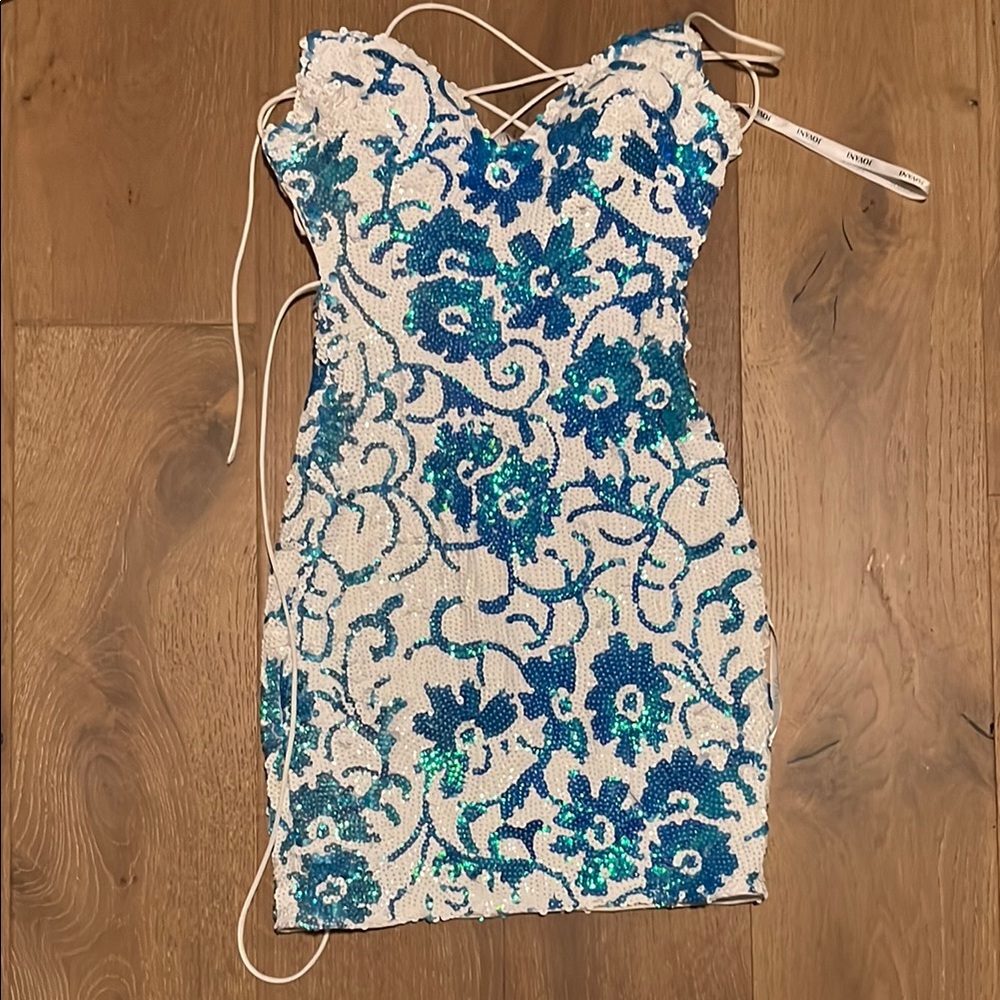 Floral Blue and White sequence Dress